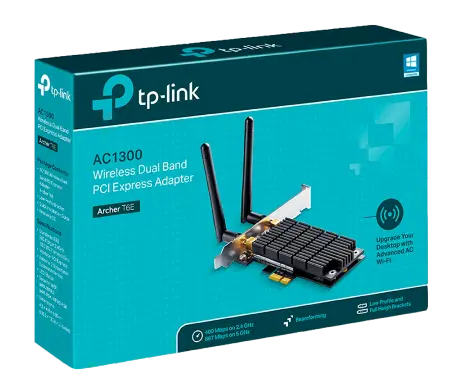 Adaptador WiFi TP-Link Archer T6E v2.0 Placa PCIe 2 Antenas AC1300 Dual Band 5GHz
